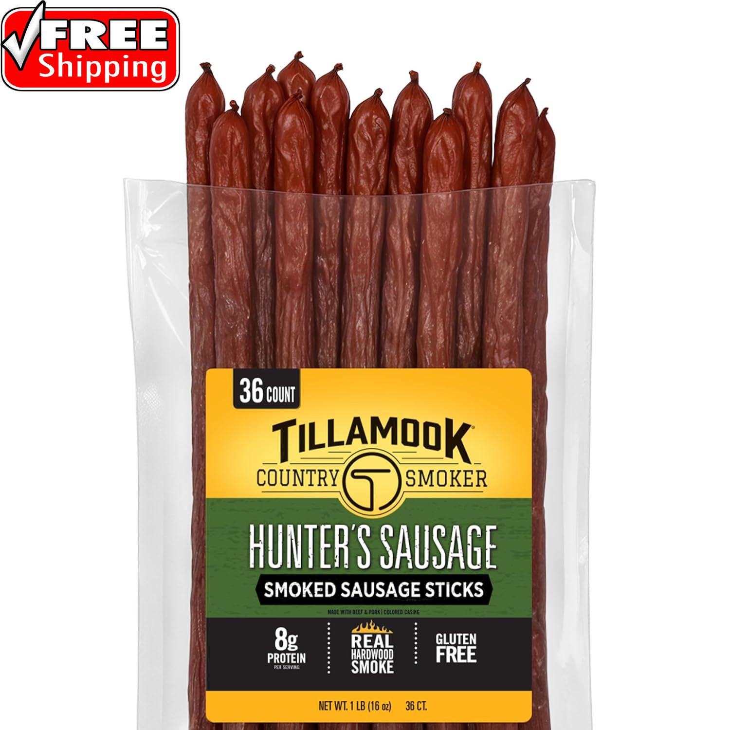 Hunter’S Sausage Smoked Sausage, 16 Oz, 36 Ct, Bulk Pack, Real Hardwood Smoked B