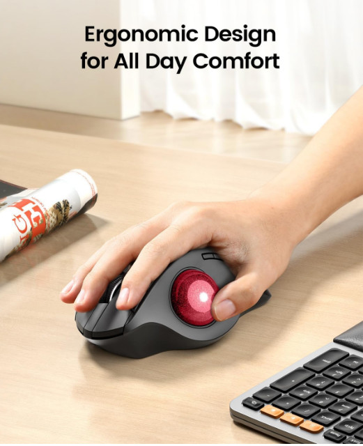 ProtoArc EM01 NL Ergonomic Bluetooth WIFI Trackball Mouse Rollerball Thumb (Red)