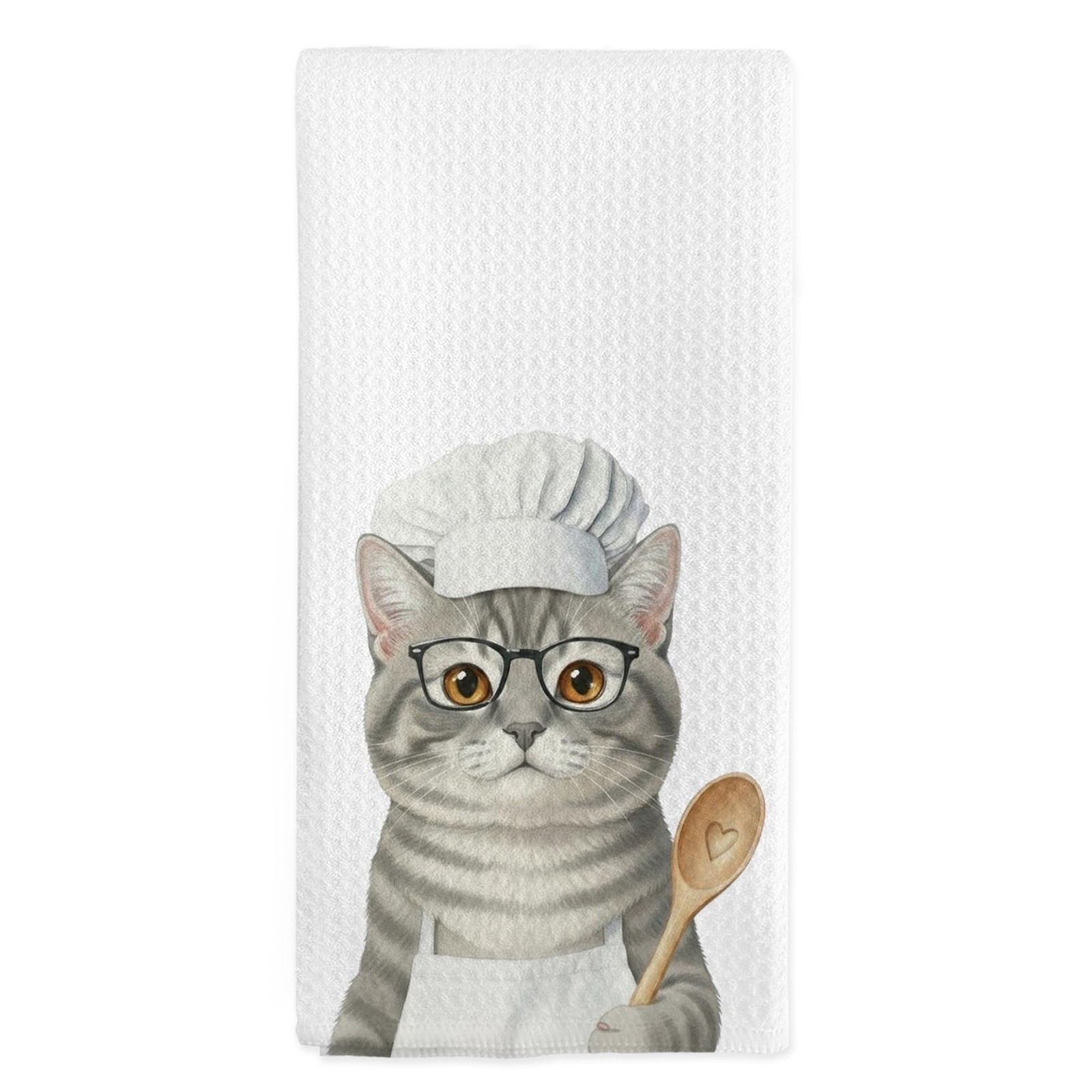 nvucamd Funny Grey Tabby Cat Gifts Kitchen Towels, Funny Grey Cat Chef Hand Dish