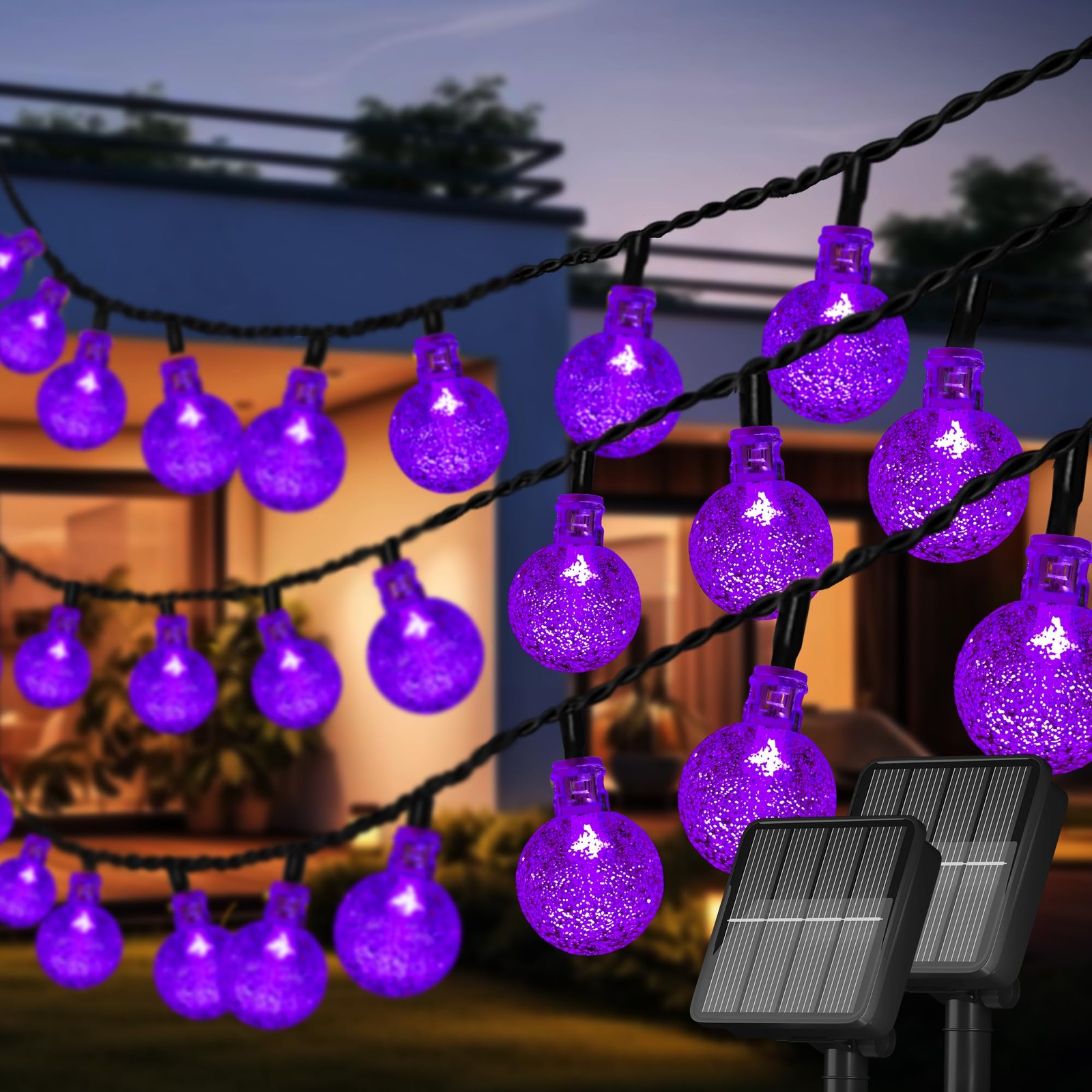 2 Pack 120 LED Solar String Lights Outdoor Waterproof, 72 FT Crystal Globe Li...