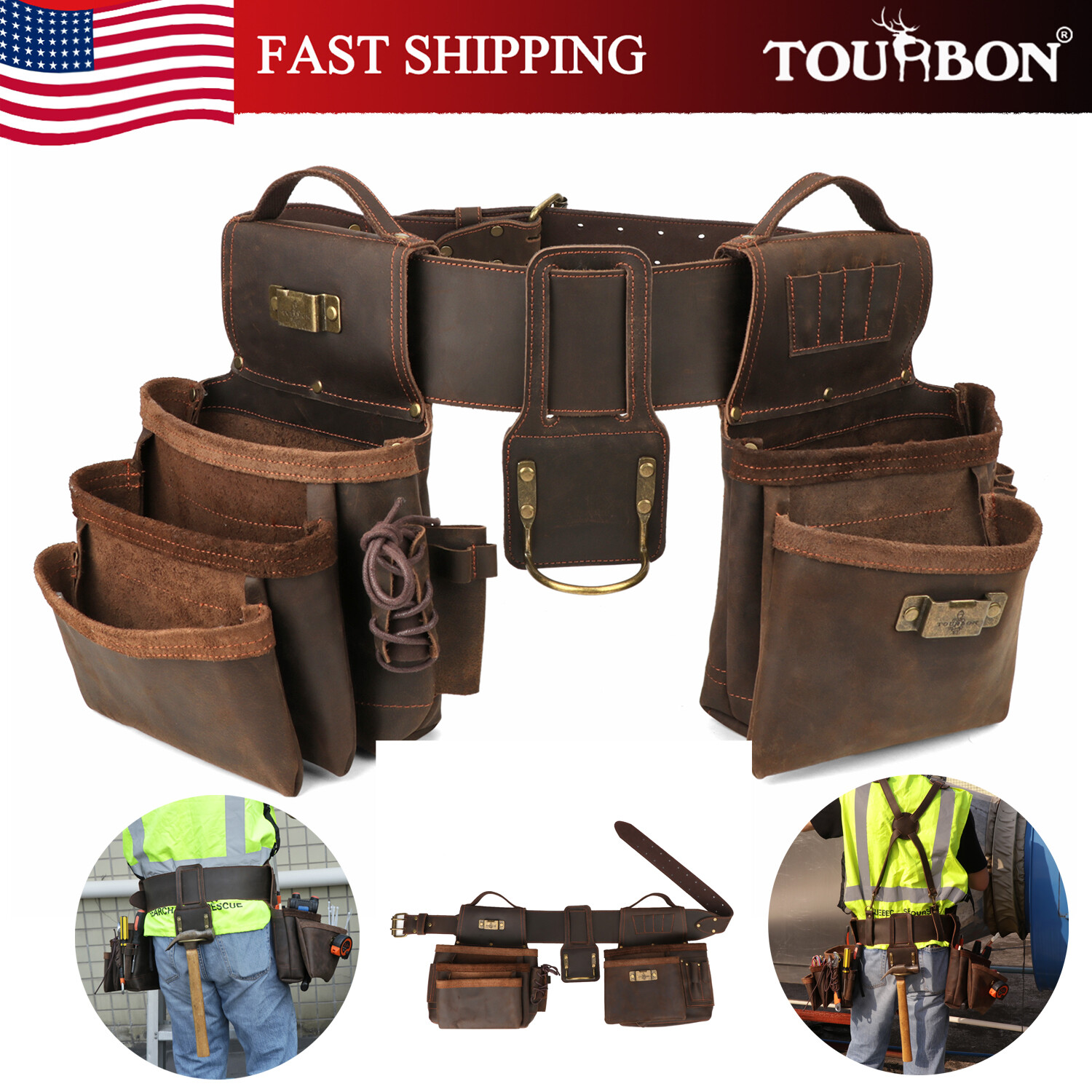 TOURBON Leather Heavy Duty Tools Storage Belt Pouch Electricians Carpenter Gift