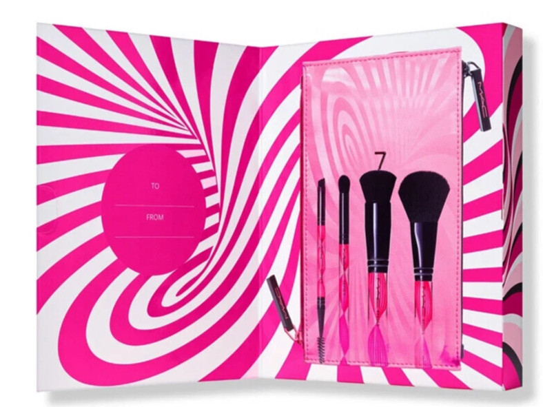 MAC Wave Your Wand Brush Kit Face Eye Shadow Brow Powder Bag 553 587 496 495 5PC