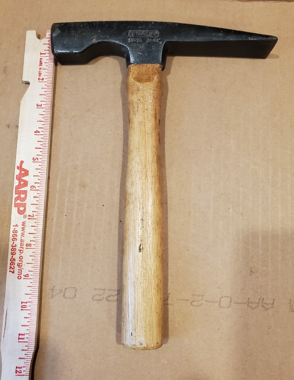 Used STANLEY 24 oz, Mason or Rock Prospecting Hammer, Wood handle tool