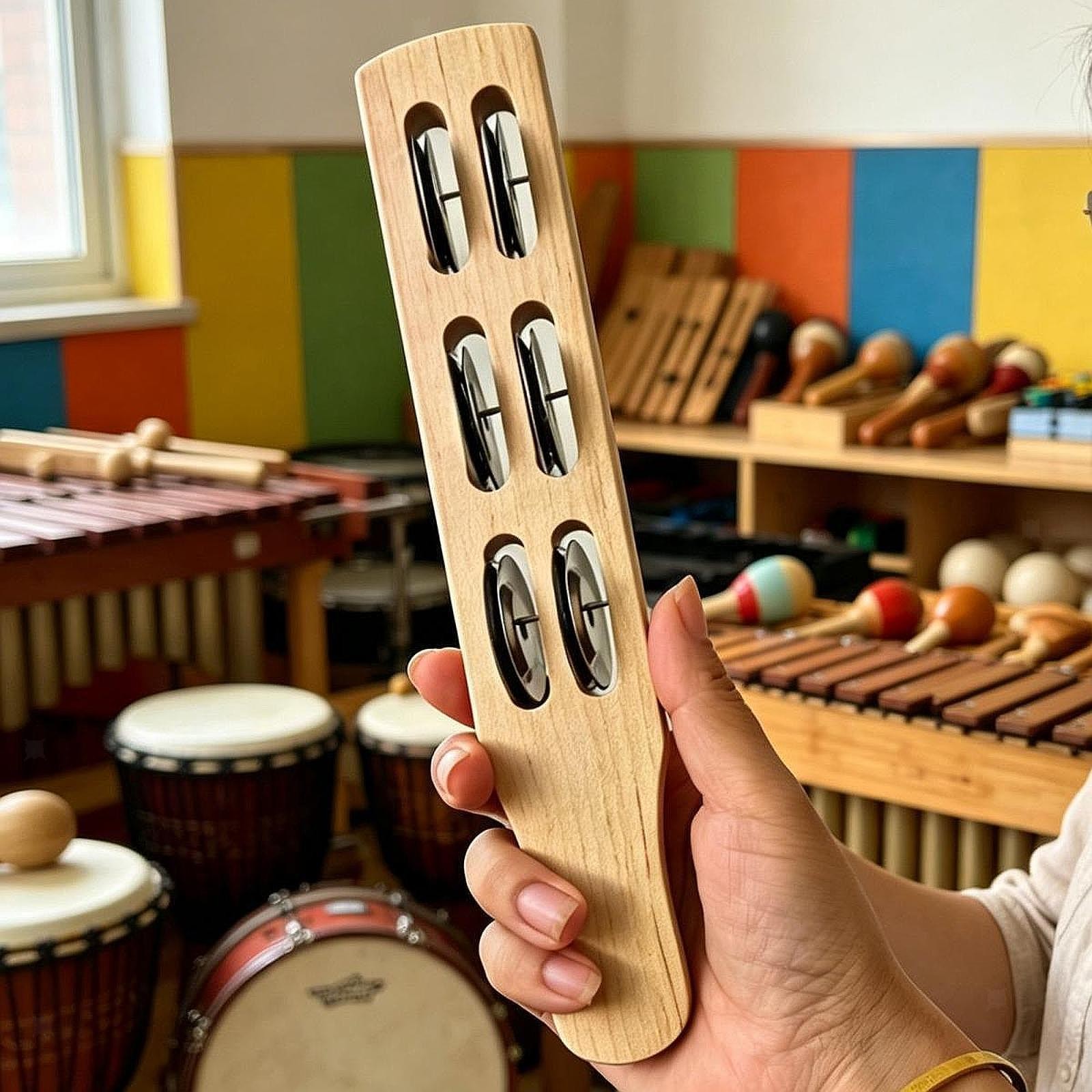 Hand Jingle Bells Wooden Shaker Bells Handheld Musical Percussion Instrument for
