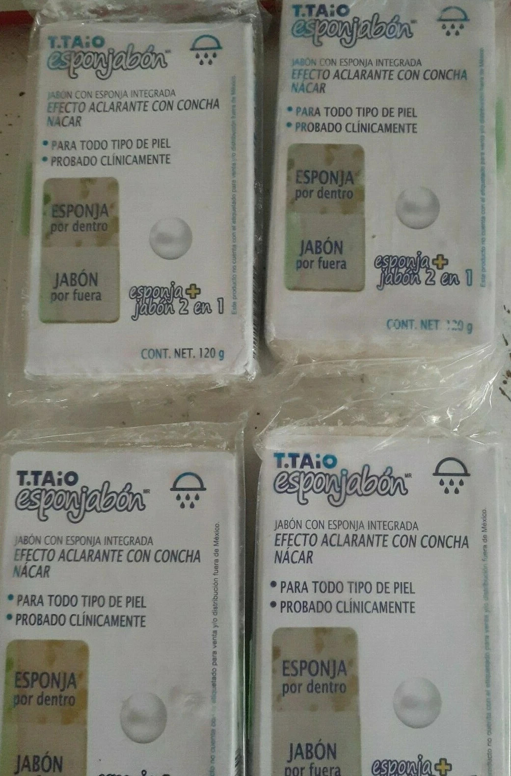 4x T-Taio Esponjabon Mother of Pearl Sponge Soap Concha Nacar Jabon 2 en 1