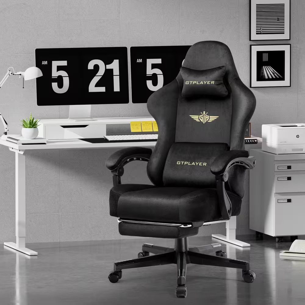 Gaming Chair Fabric Adjustable Height Computer Chair, Black