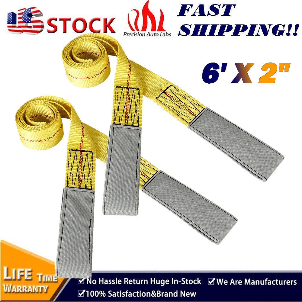 Heavy Duty Nylon Lifting 2 Pack 6' x 2" Sling Flat Loop Tow Strap Web Lift Sling