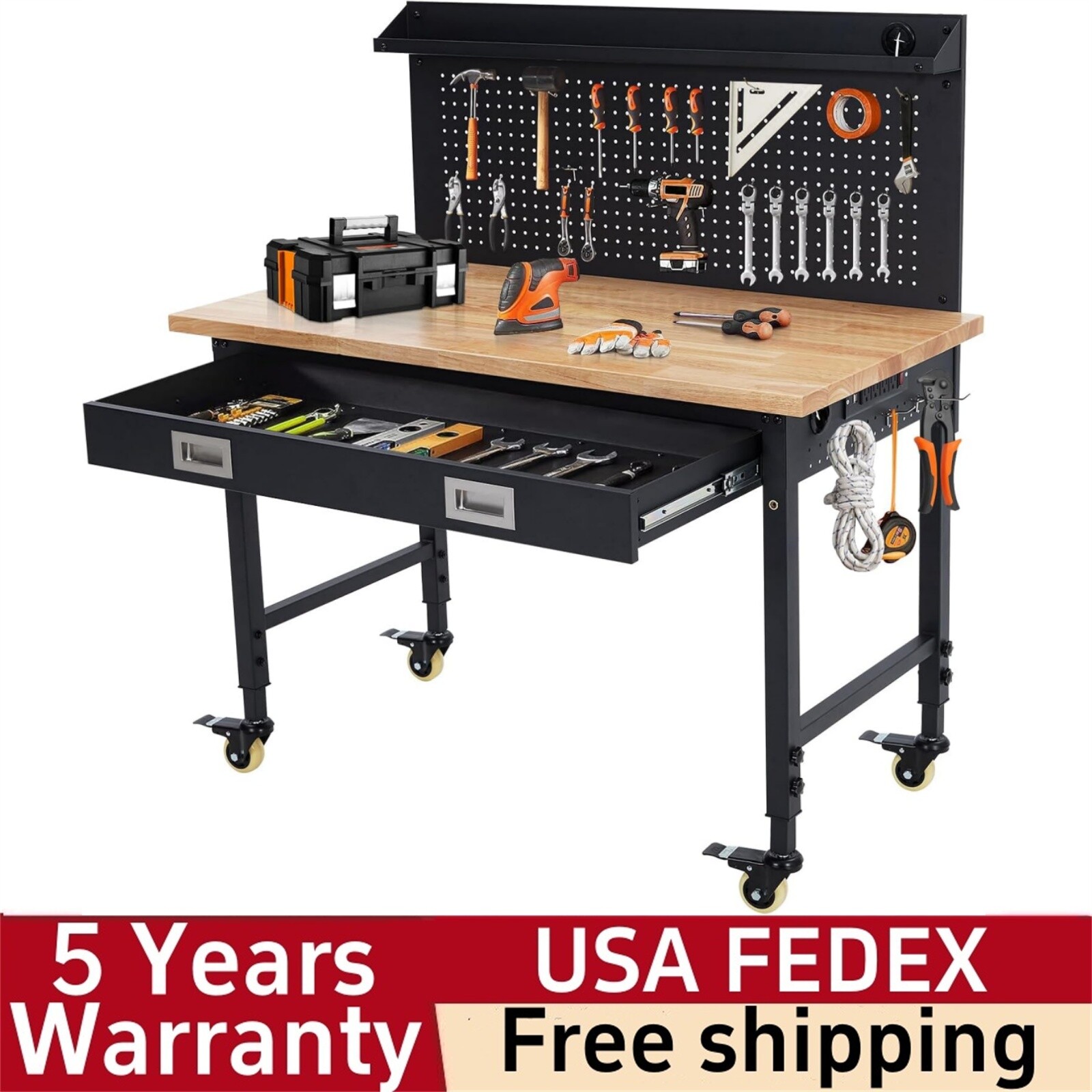 🔥48" Workbench Adjustable Height Workstation with Drawer Storage Backplate 2000