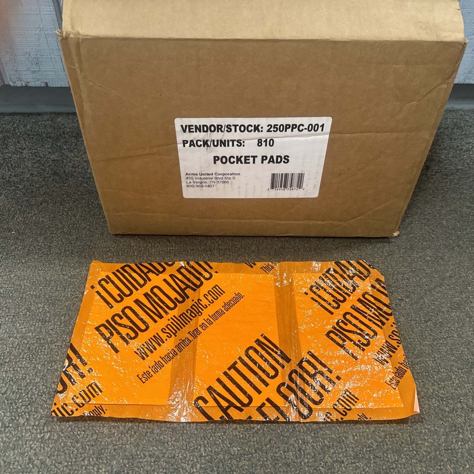 Acme United Corp. Spill Magic 250PPC Pocket Pad, 4.5" x 6.75", 810 Pads /box Mat
