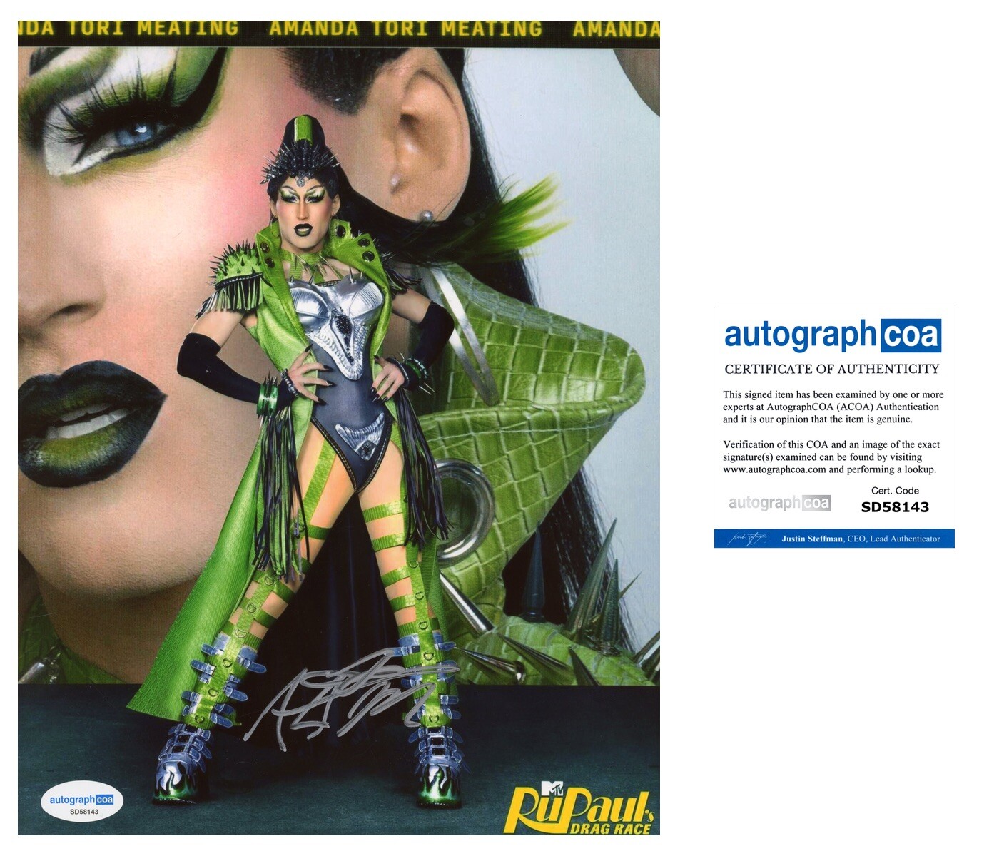 AMANDA TORI MEATING SIGNED RUPAUL’S DRAG RACE 8X10 PHOTO - ACOA COA
