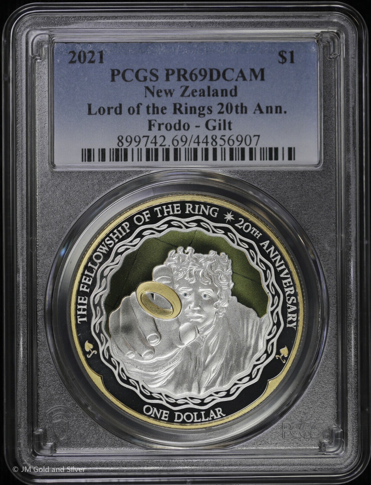 2021 New Zealand $1 Proof Silver Frodo-Gilt Lord of Rings 20th PCGS PR69 DCAM