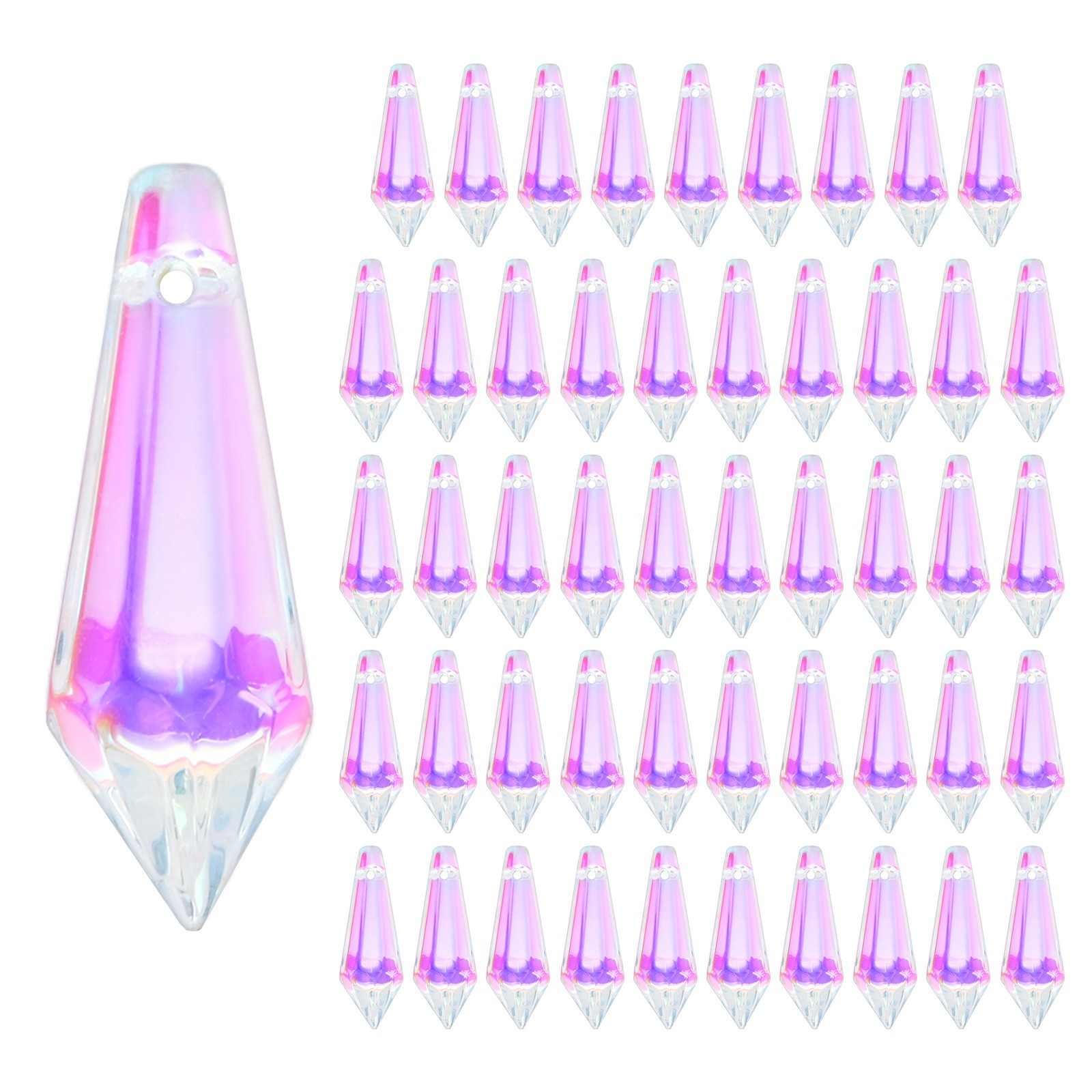 50-Pack Crystal Icicle Prisms, 34mm/1.34 Inch Pendant Hanging [Silver]