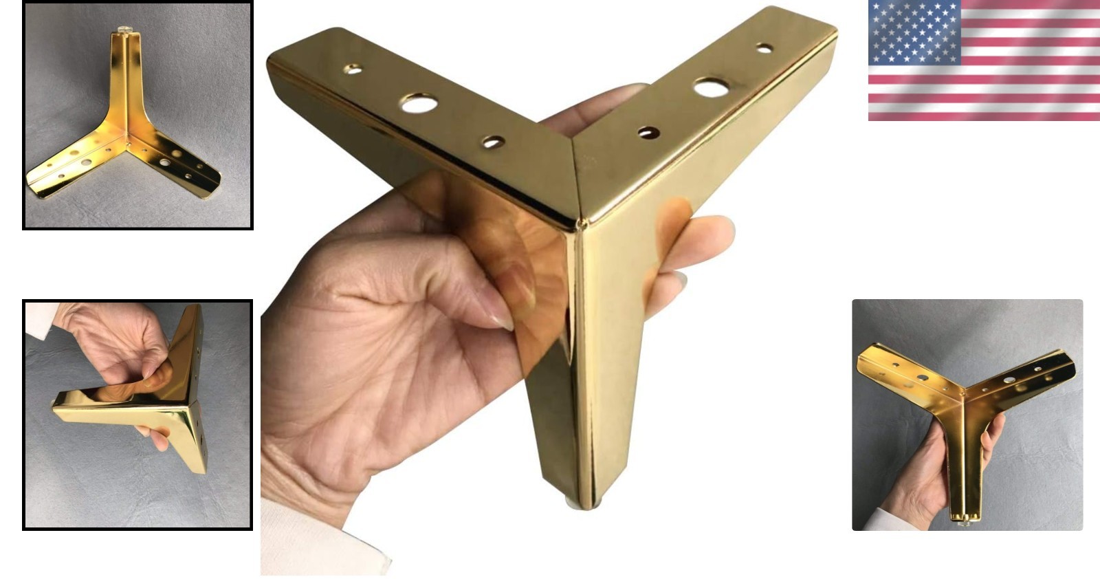 Set of 4 Gold Metal Sofa Legs - Heavy Duty Triangle Furniture Feet 4 Inch