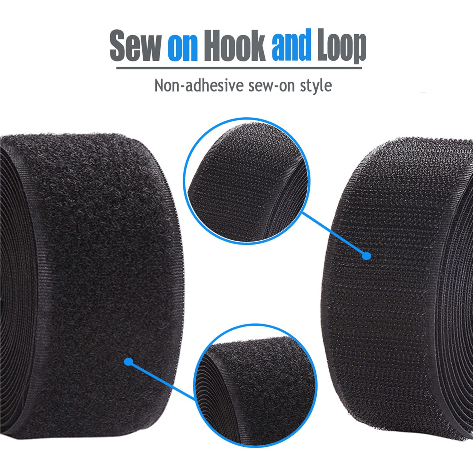 Sew on Hook and Loop Style 2 Inch Non-Adhesive Back Nylon Strips Fabric Faste...
