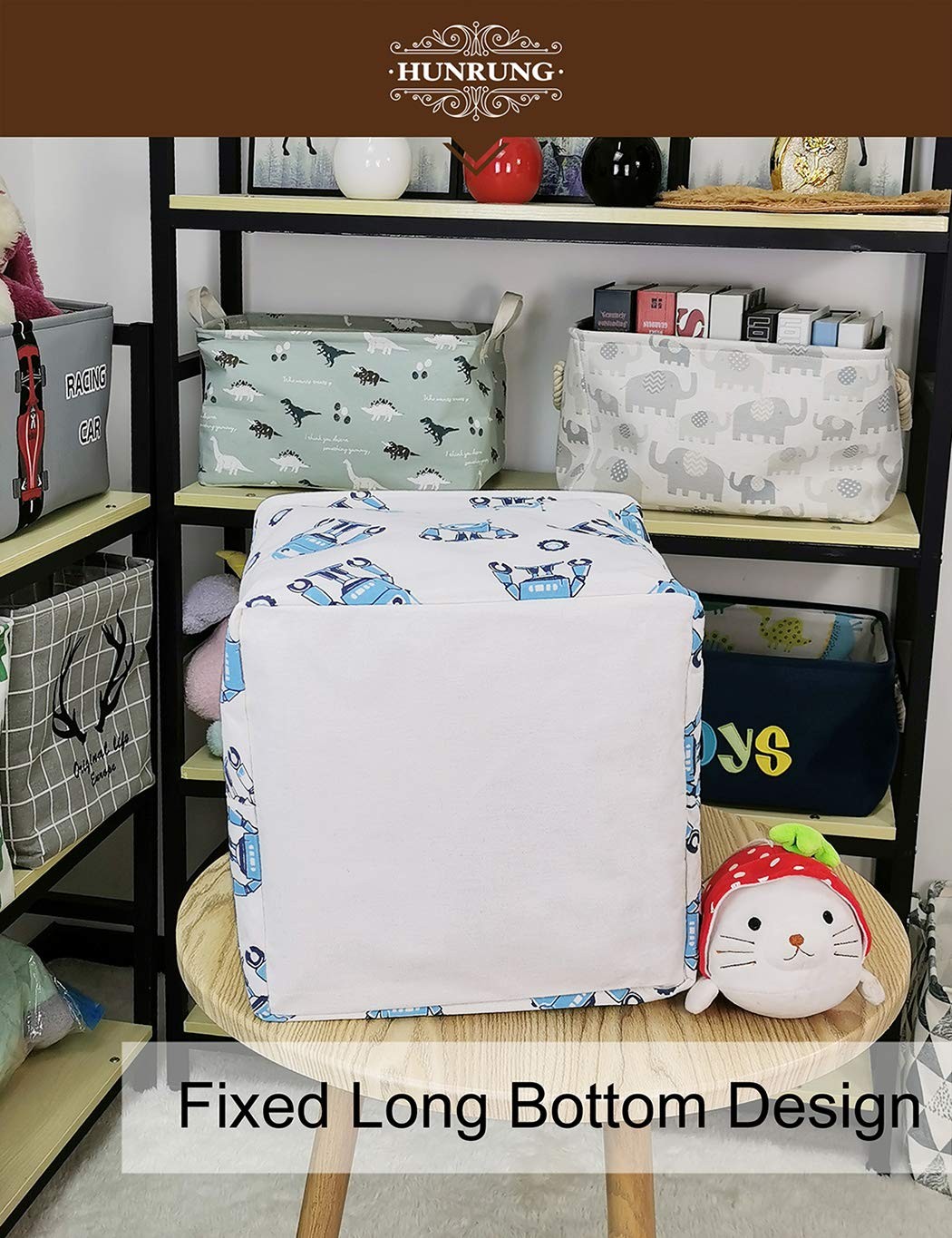 Square Storage Bins Laundry Basket Foldable Gift Baskets Bedroom(Blue robot)