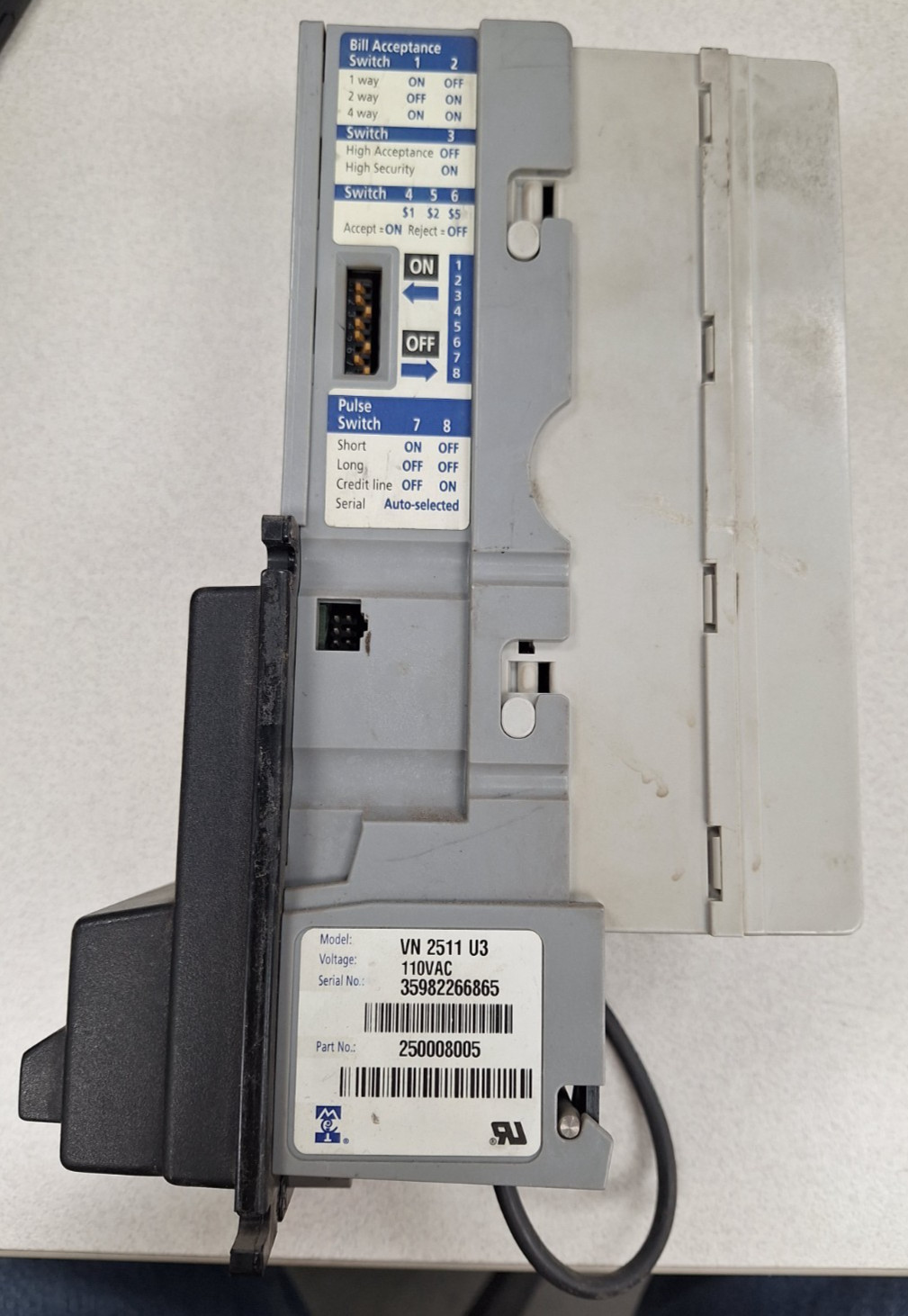 MARS VN2511 U3 bill validator 110VAC, Tested, Working