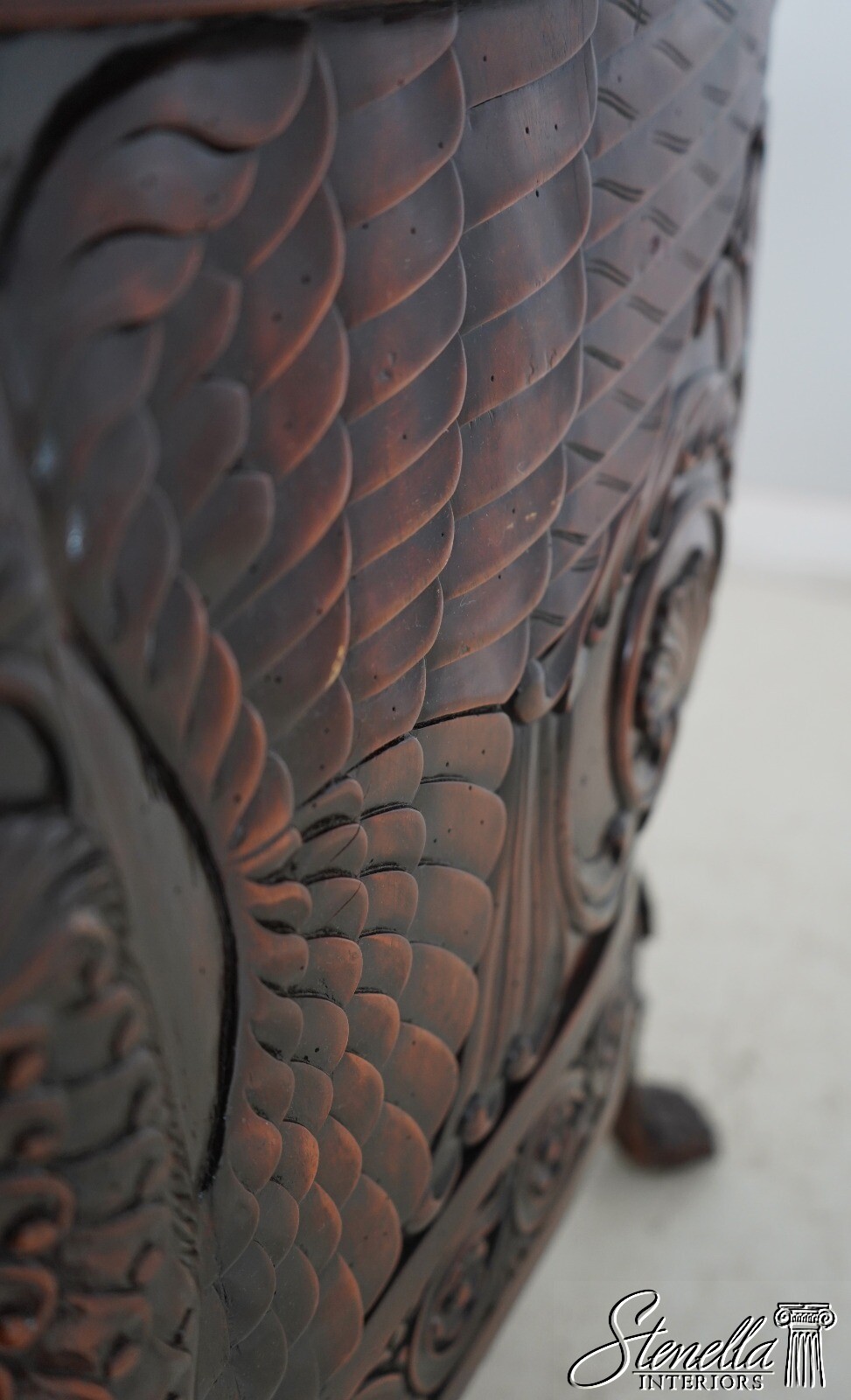 F62511EC: Monumental Ornately Carved Throne Chair w. Upholstered Seat