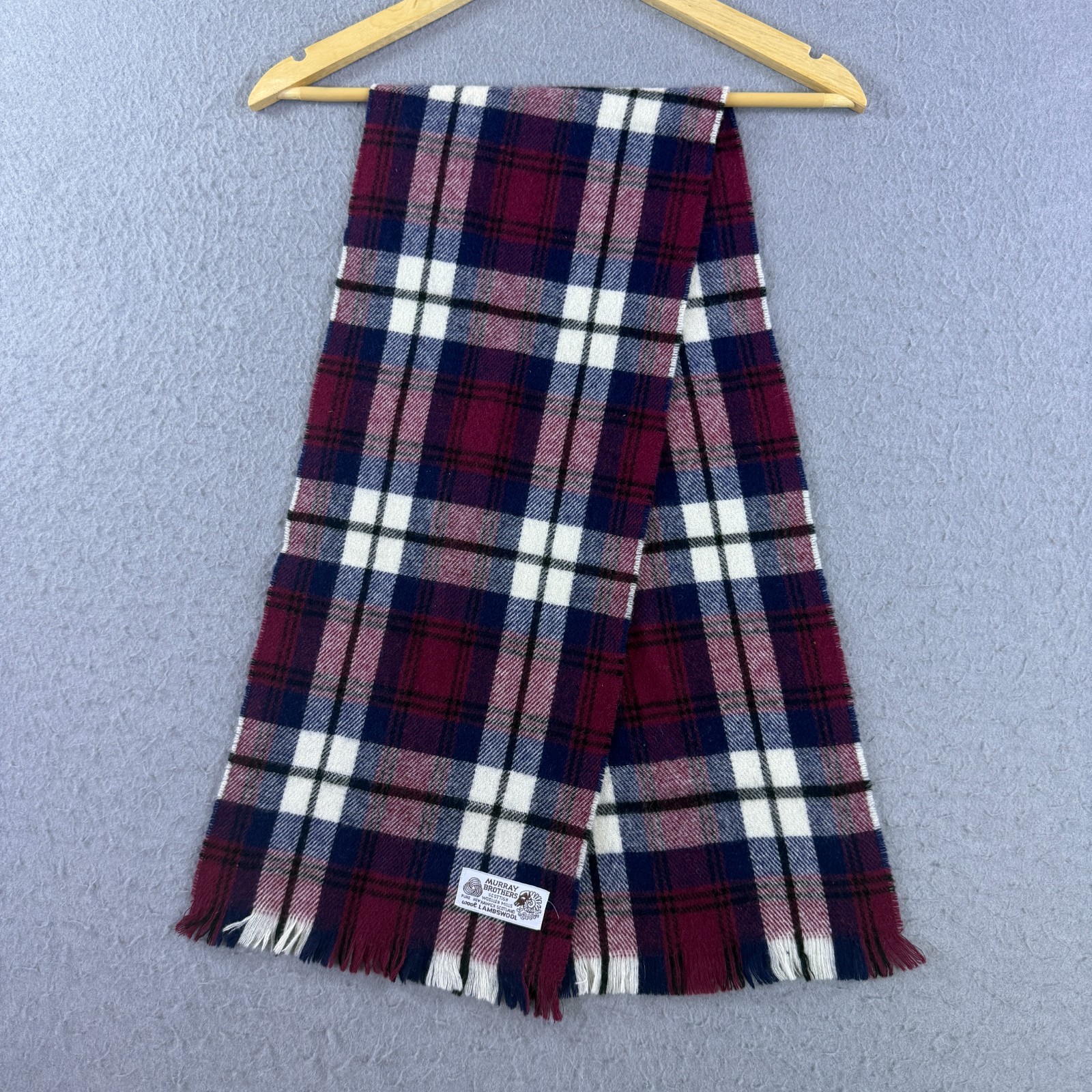 Murray Brothers Unisex Scottish Lambswool Scarf Burgundy Navy Tartan Plaid 48x10