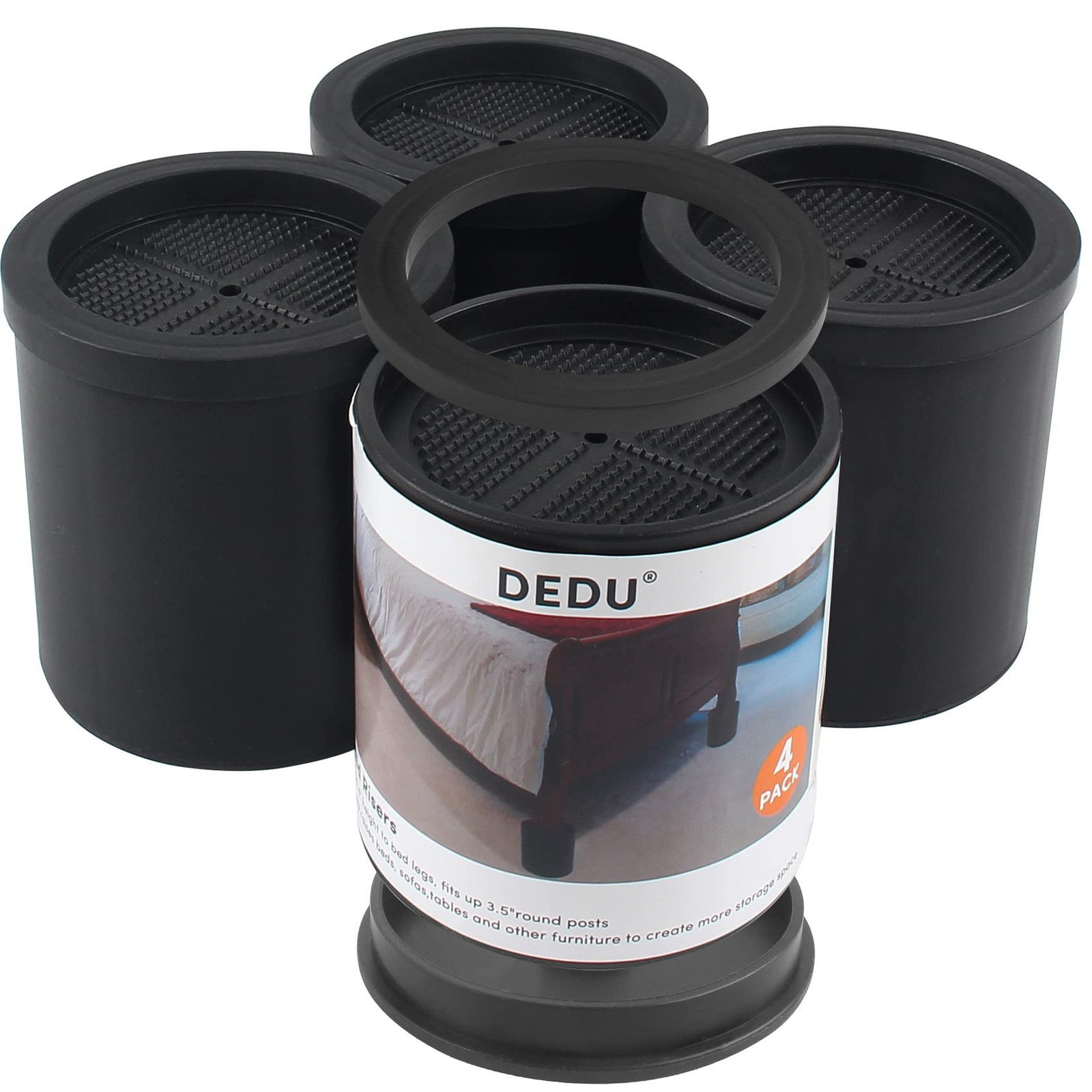 4 Pack Bed Risers 4 Inch Heavy Duty Furniture NonSlip Pad Support Black