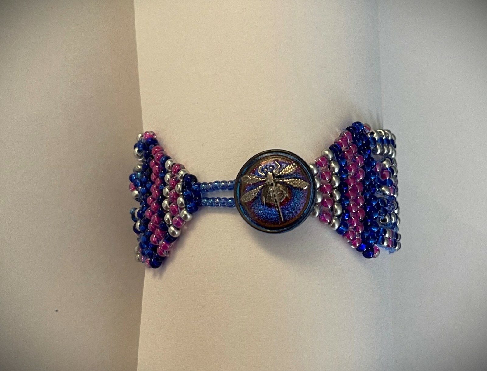 Handmade 4 Strand Dragonfly Beaded Bracelet 7 inches