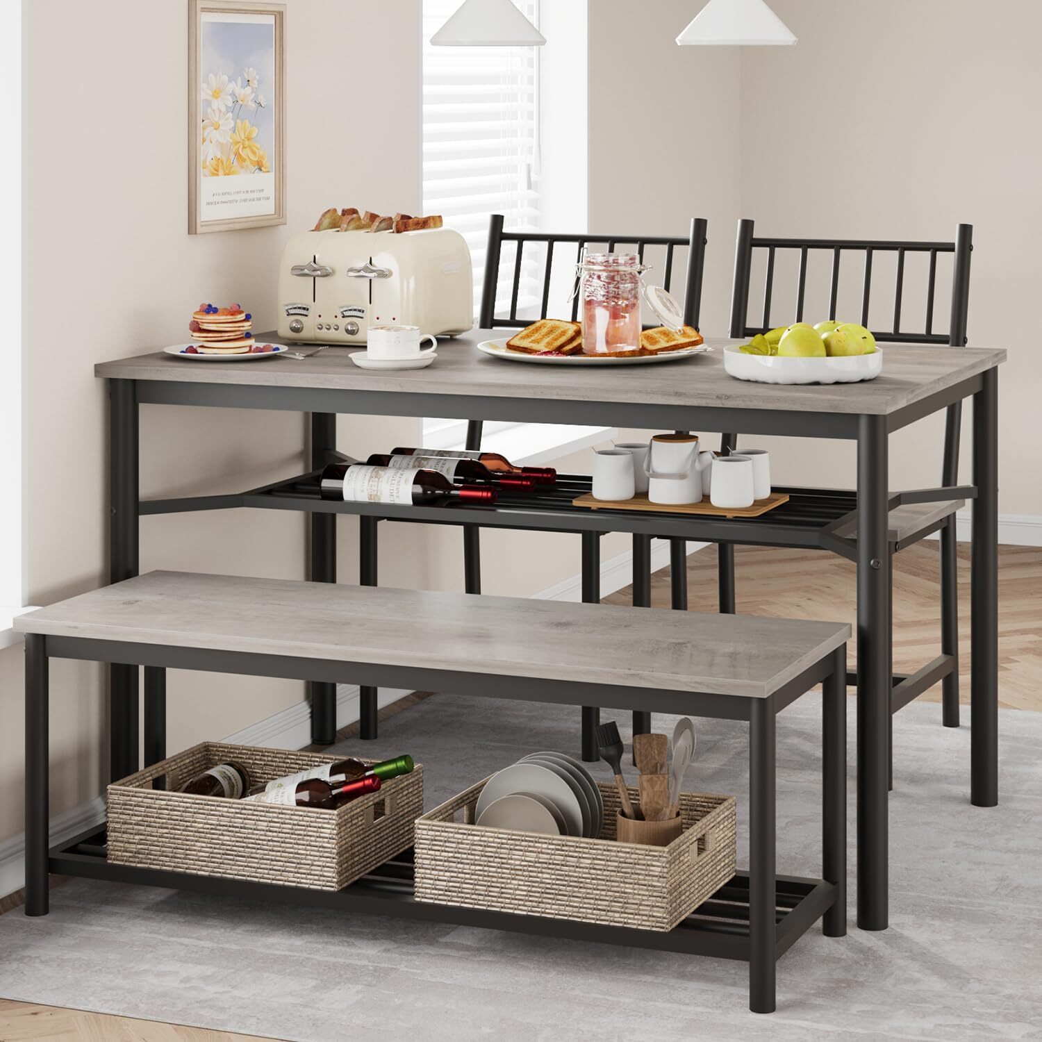 Dining Table Set with Bench and Chairs Rectangular Kitchen Table Set Modern Home