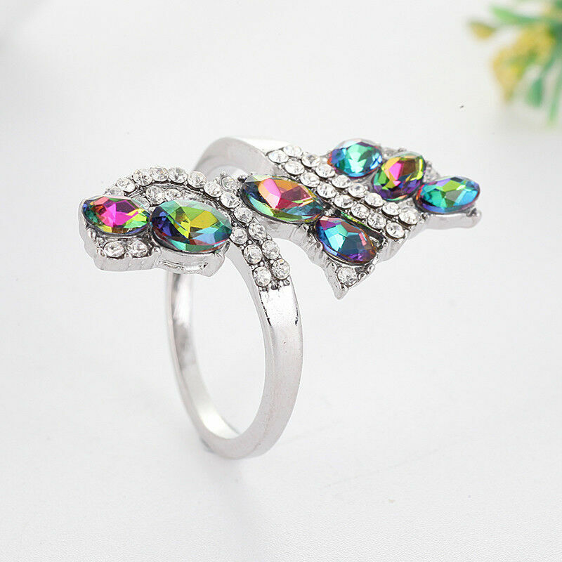 925 Sterling Silver Rainbow Mystical Fire Topaz Wedding Engagement Ring Size 9
