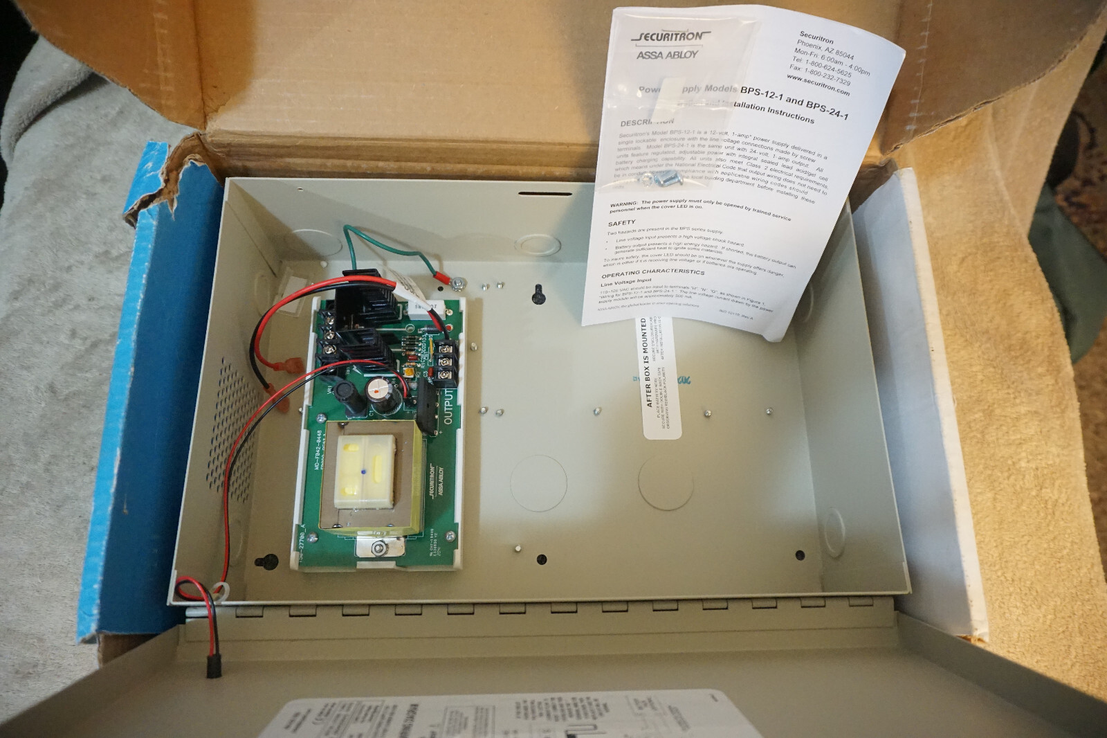 SECURITRON BPS-24-1 BOXED METAL POWER SUPPLY 24VDC, 1AMP ASSA