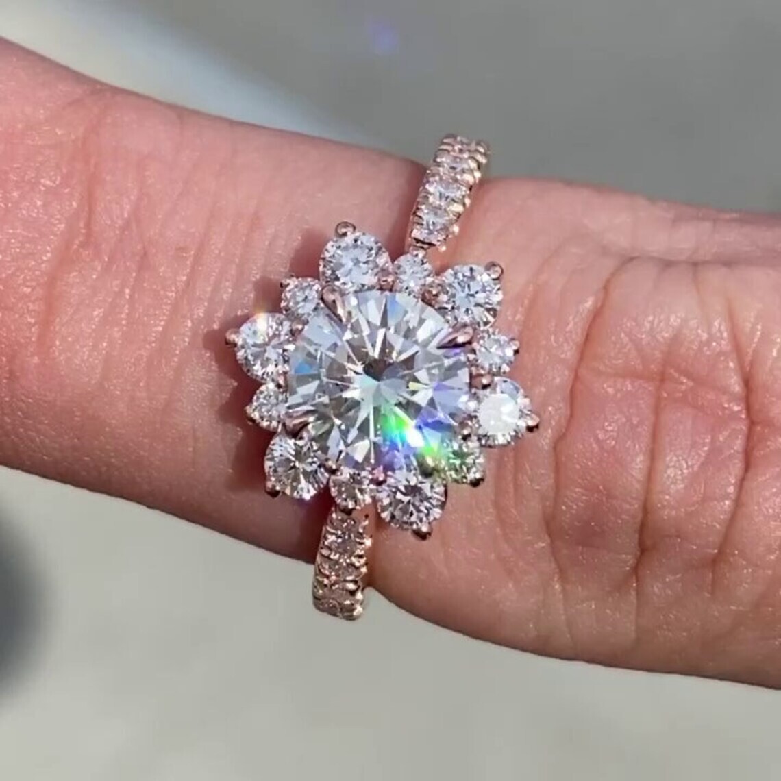 Lab-Created 3.20 Ct Round Cut White Diamond Engagement Ring 14K Rose Gold Over