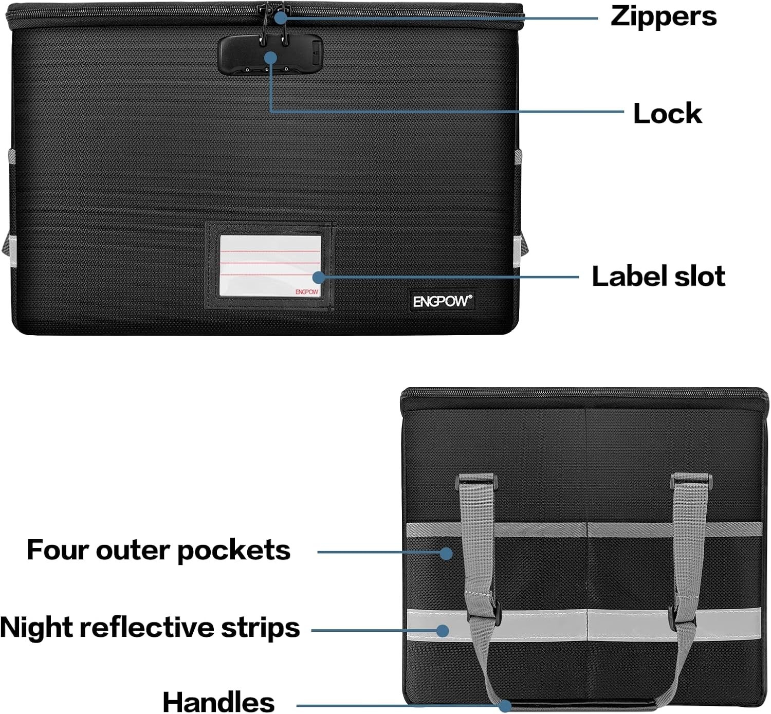 File Box with Lock,Fireproof Document Box with Zipper＆Pockets,Collapsible Fil...