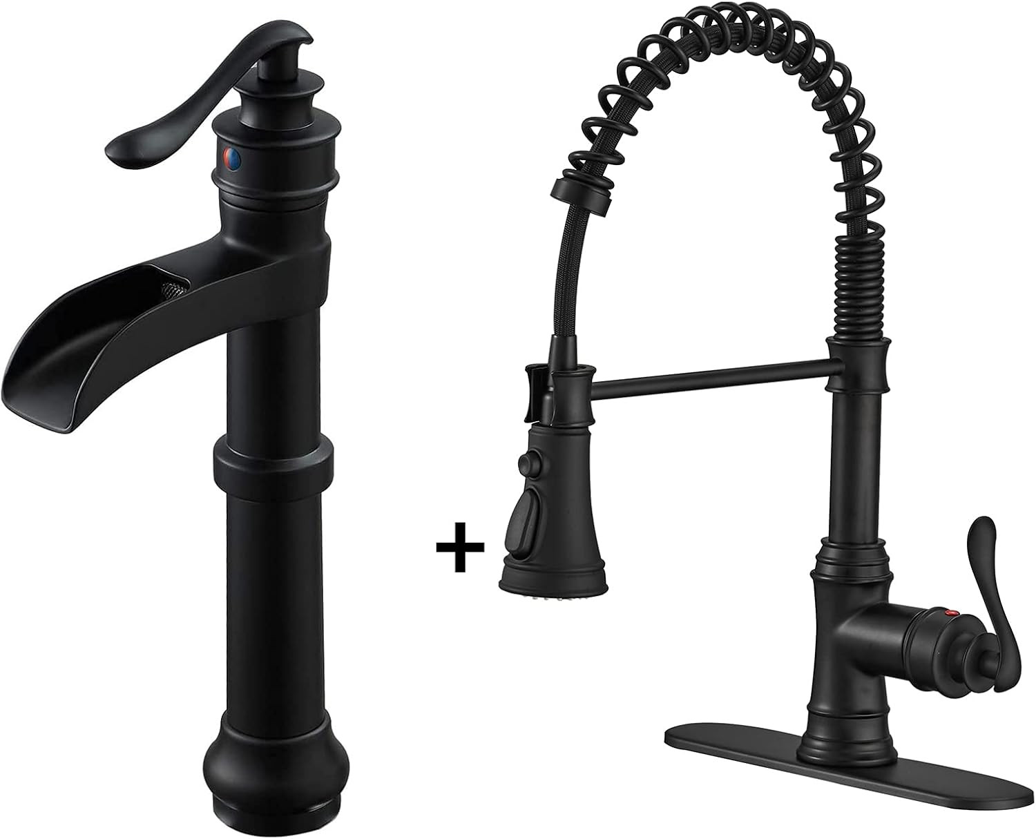Matte Black Pull Out Kitchen Faucet with 3 Spray Modes and Waterfall Design