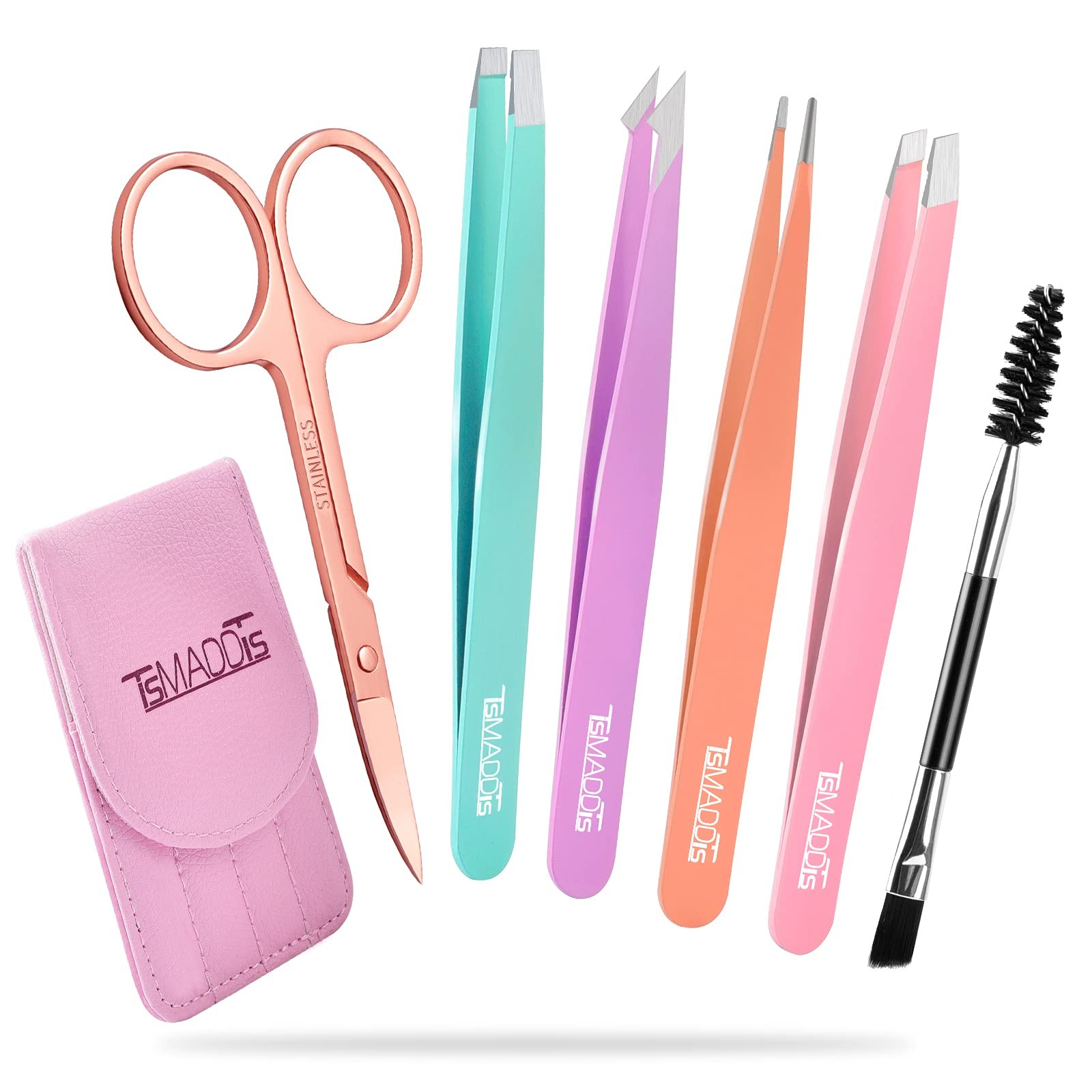 TsMADDTs 6 pcs Tweezers Set for Women, Eyebrow 6 Piece Set, Amulti-colored
