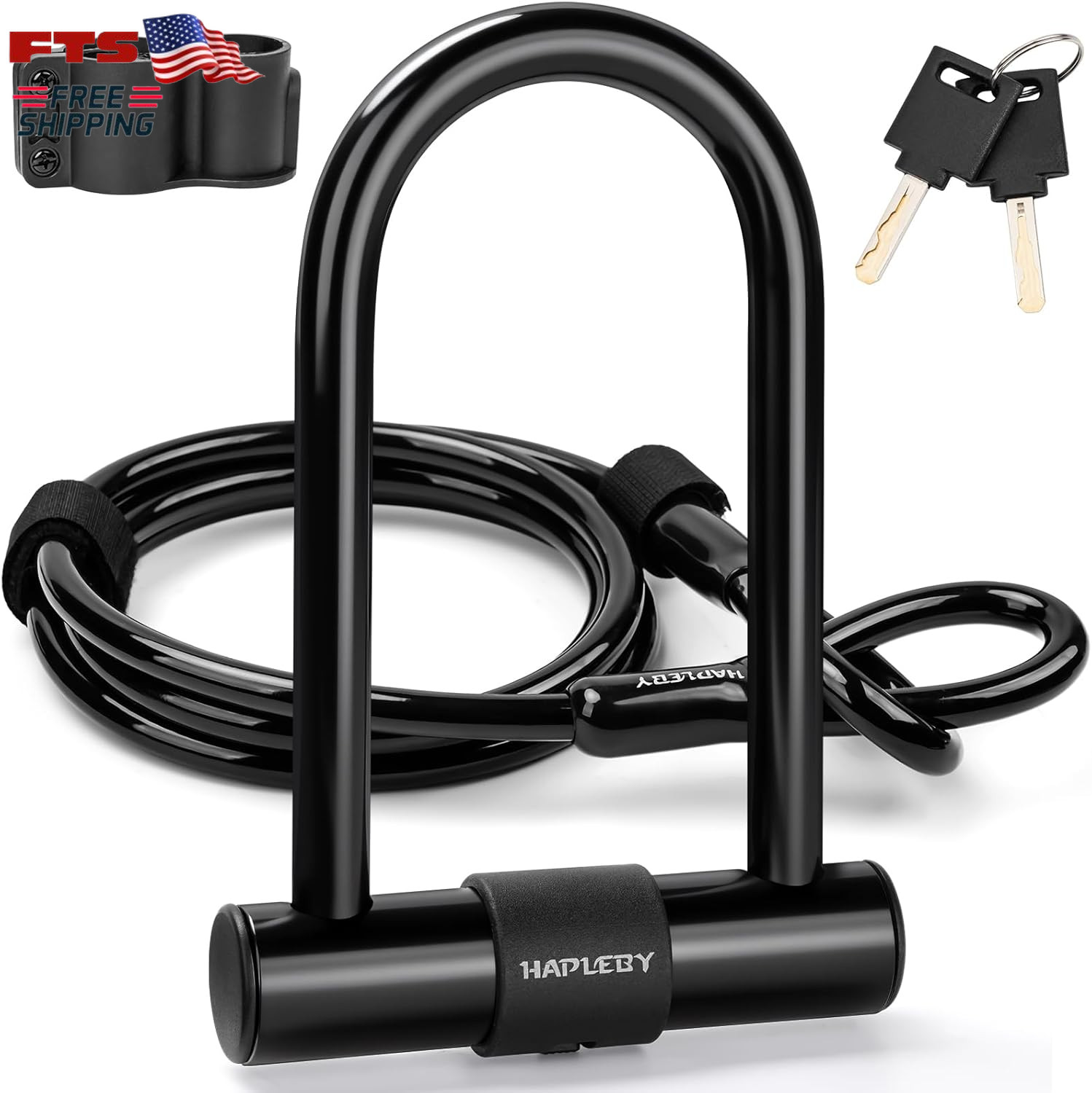 Premium Bike U Lock Set with 2 Keys 6Ft Steel Cable Heavy Duty Anti Theft