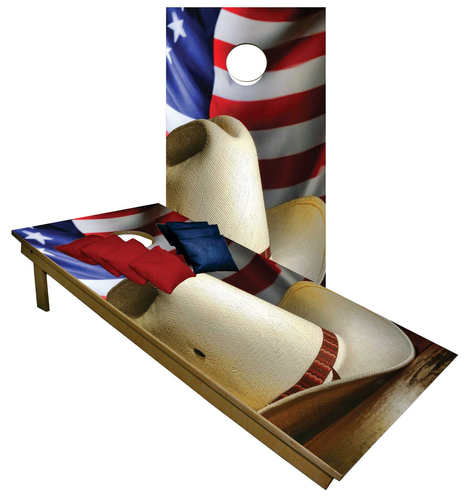 CORNHOLE BEANBAG TOSS GAME w Bags Game Board America USA Cowboy Red Blue Set
