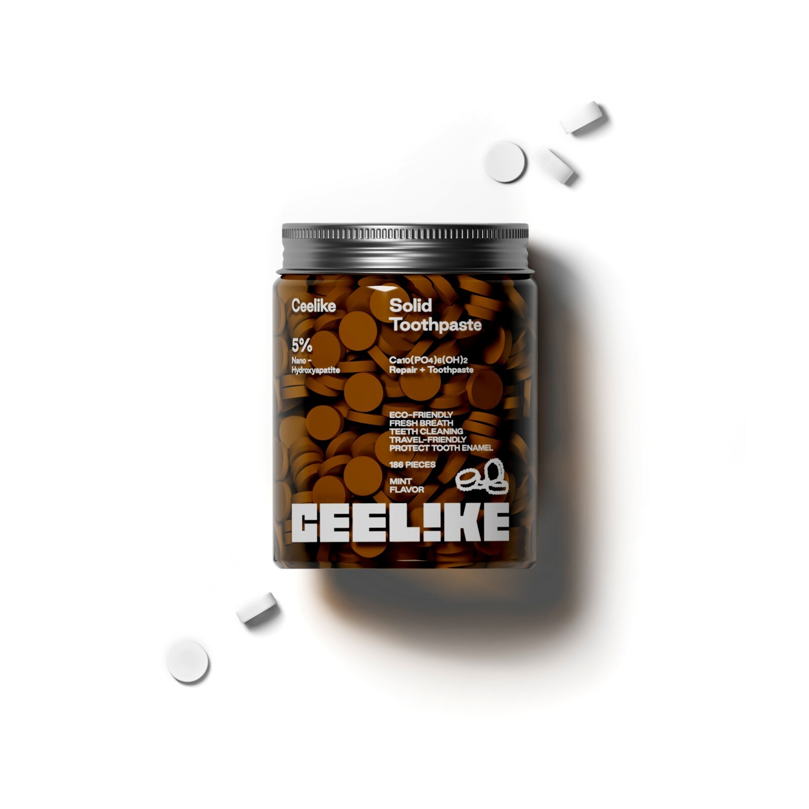 CEELIKE 5% Hydroxyapatite Solid Toothpaste - Enamel Strengthening - 186 Tablets