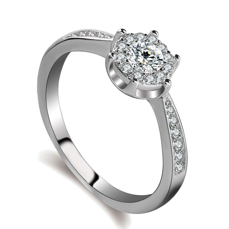 Wedding Ring 925 Sterling Silver Shiny Ring Cubic Zirconia Engagement Band