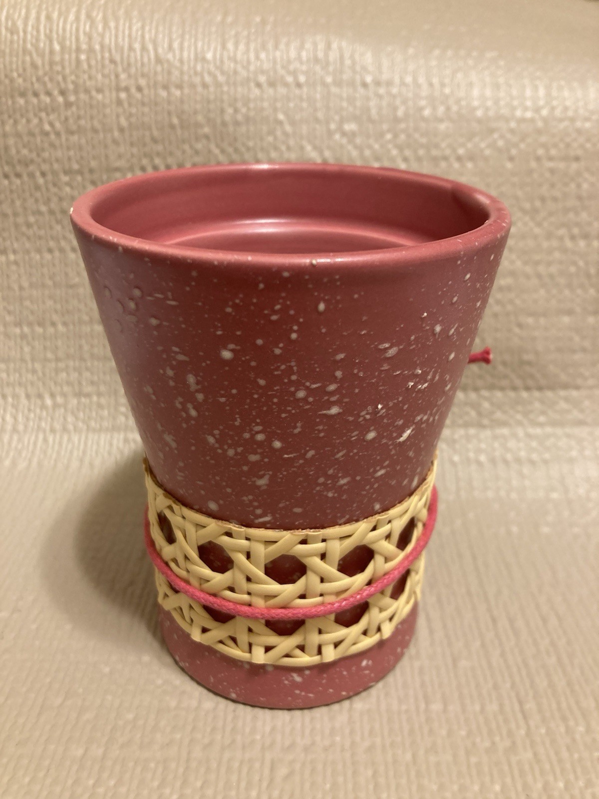 4"H Small Planter Flower Pot Pink Rose White Speckles String Bow