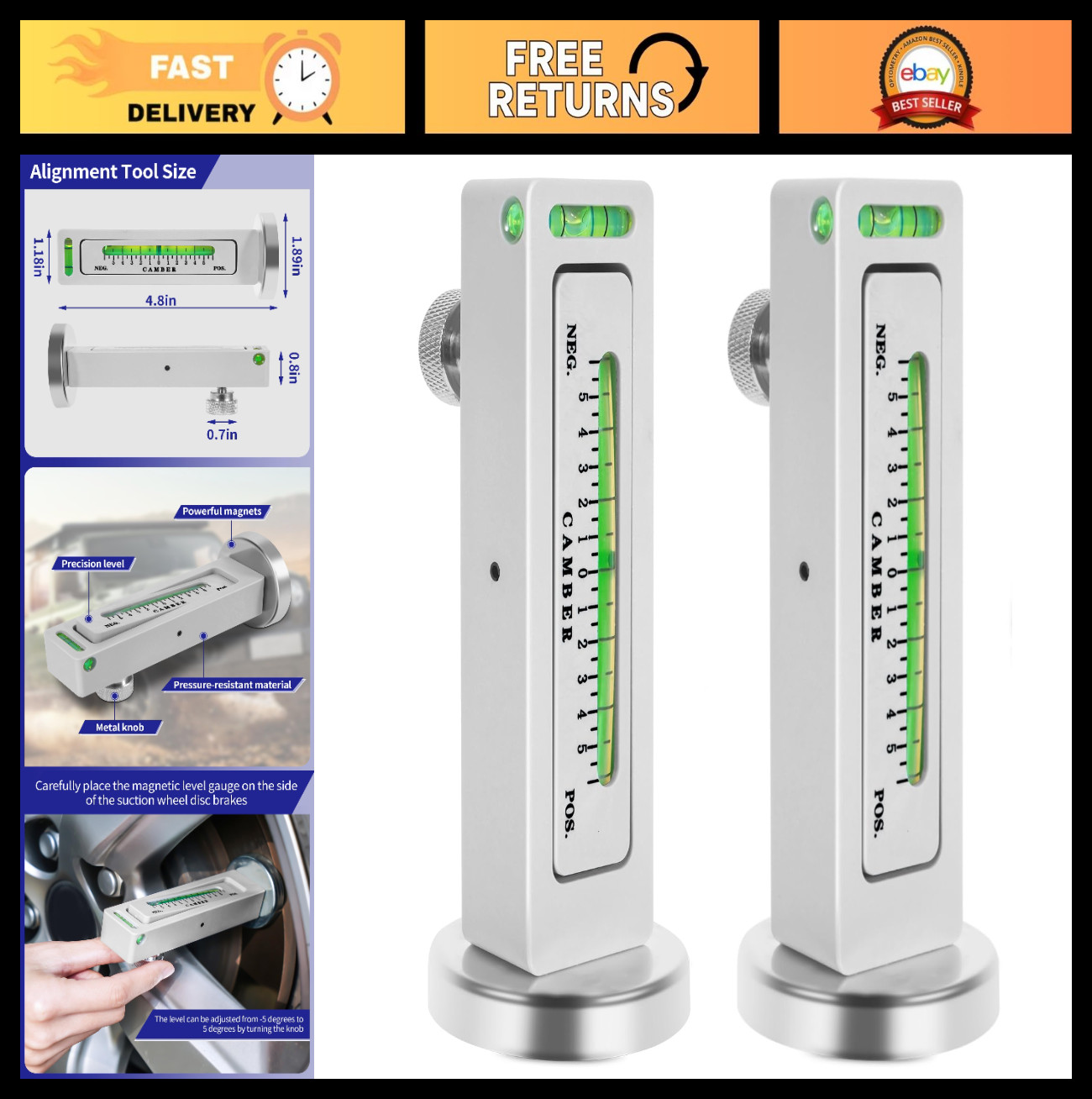 2 Pack Adjustable Magnetic Gauge Tool Set for Wheel Camber, Caster & Alignment