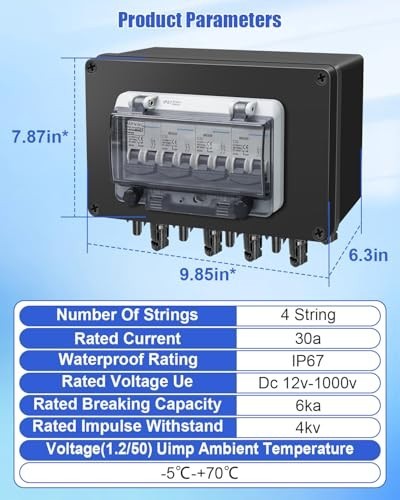 "32A Solar Panel Disconnect Switch & Waterproof Combiner Box, 4 String 4 Out, MC