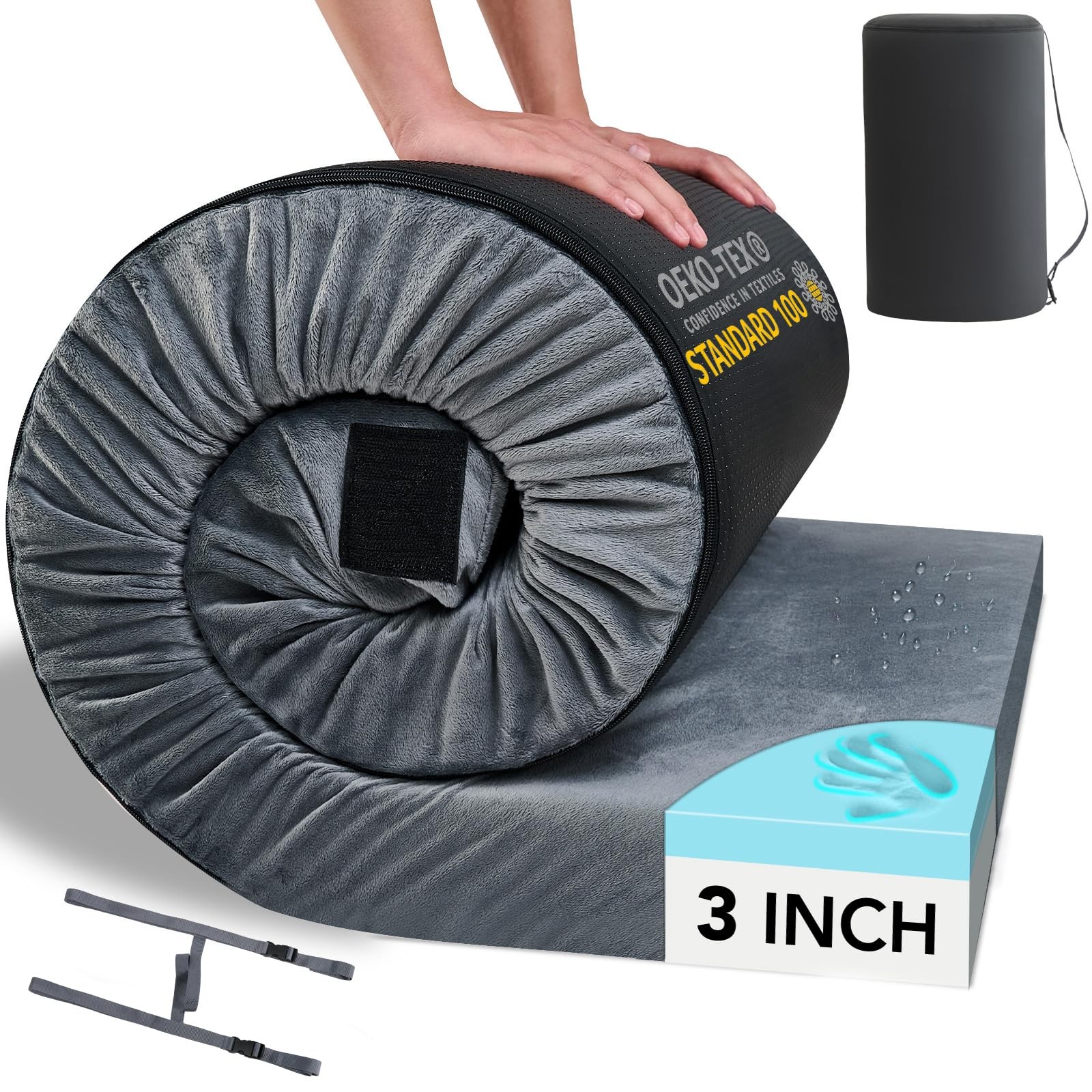 Memory Foam Camping Cot Mattress Pad Mat-Sleeping Pad Mat Portable Roll Up Tr...