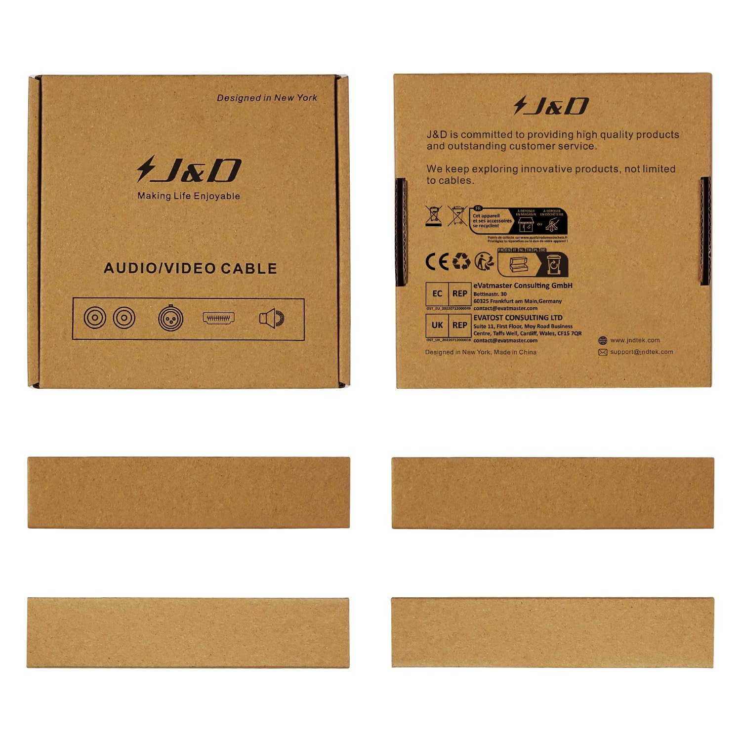 J&D 2 RCA Extension Cable, Gold Plated Copper Shell Heavy 6 Feet