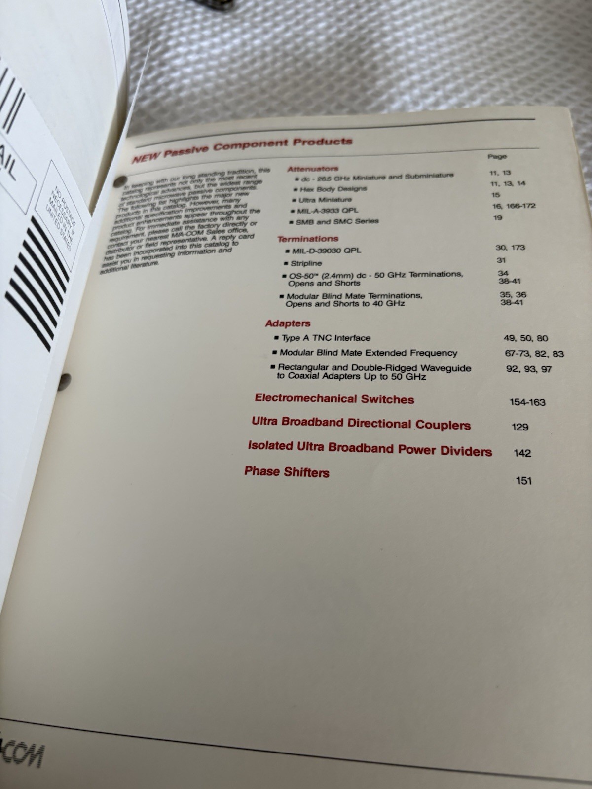 M/A-Com Passive Microwave Components Catalog By Hall-Mark Electronics Corp