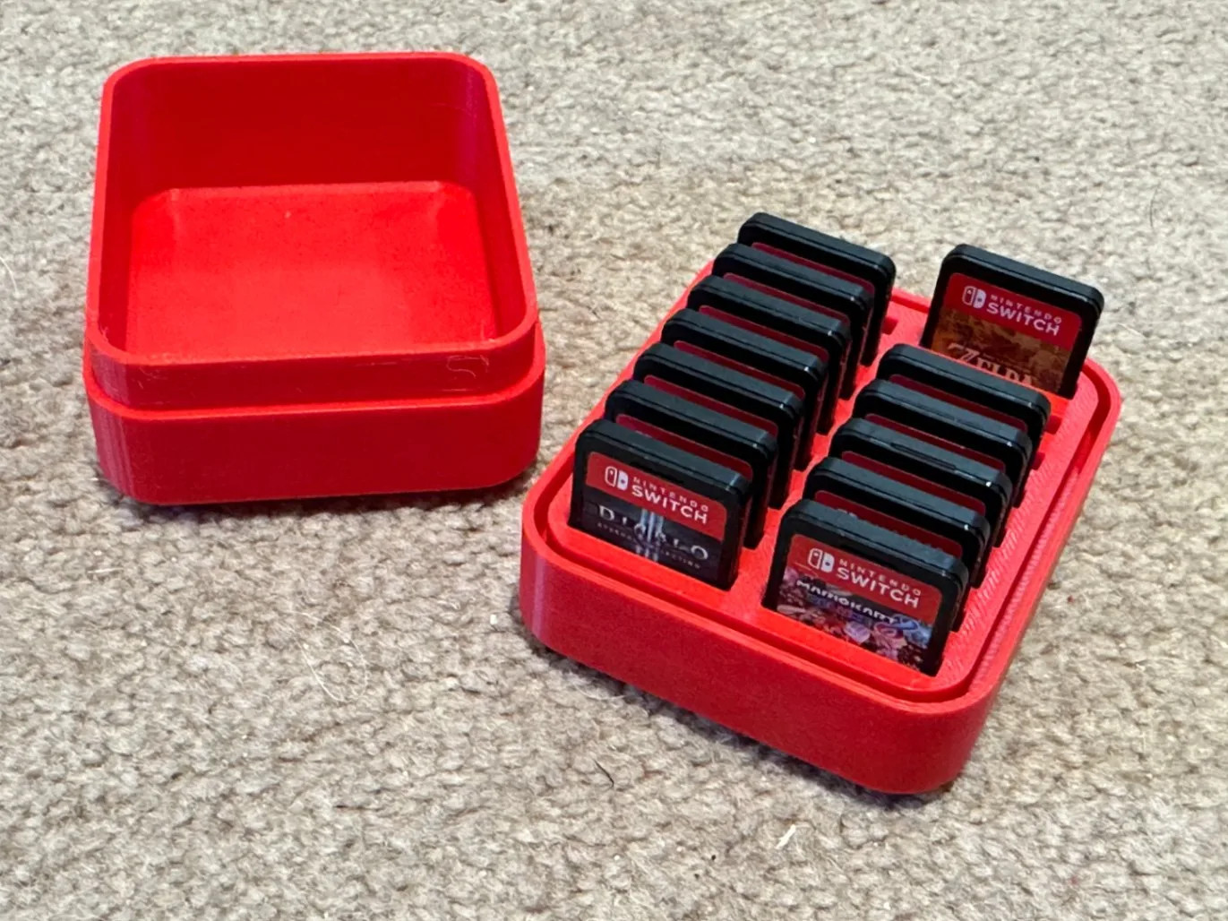 Nintendo Switch 12 Game Cartridge Holder Case Red Storage Box 3D Printed Travel