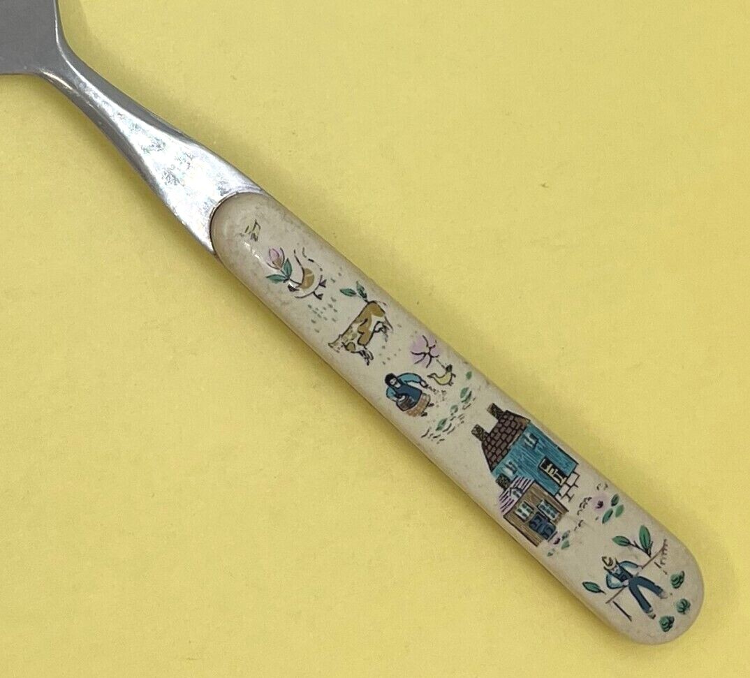 INTERNATIONAL HEARTLAND STAINLESS FLATWARE TAN PLASTIC HANDLE FARM SCENE -CHOICE