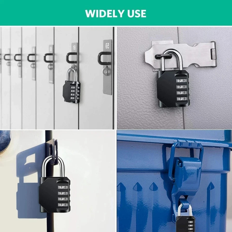 Combo Lock for Lockers, 4 Digit Combination Padlock, 2 Pack Pad Locks with Code