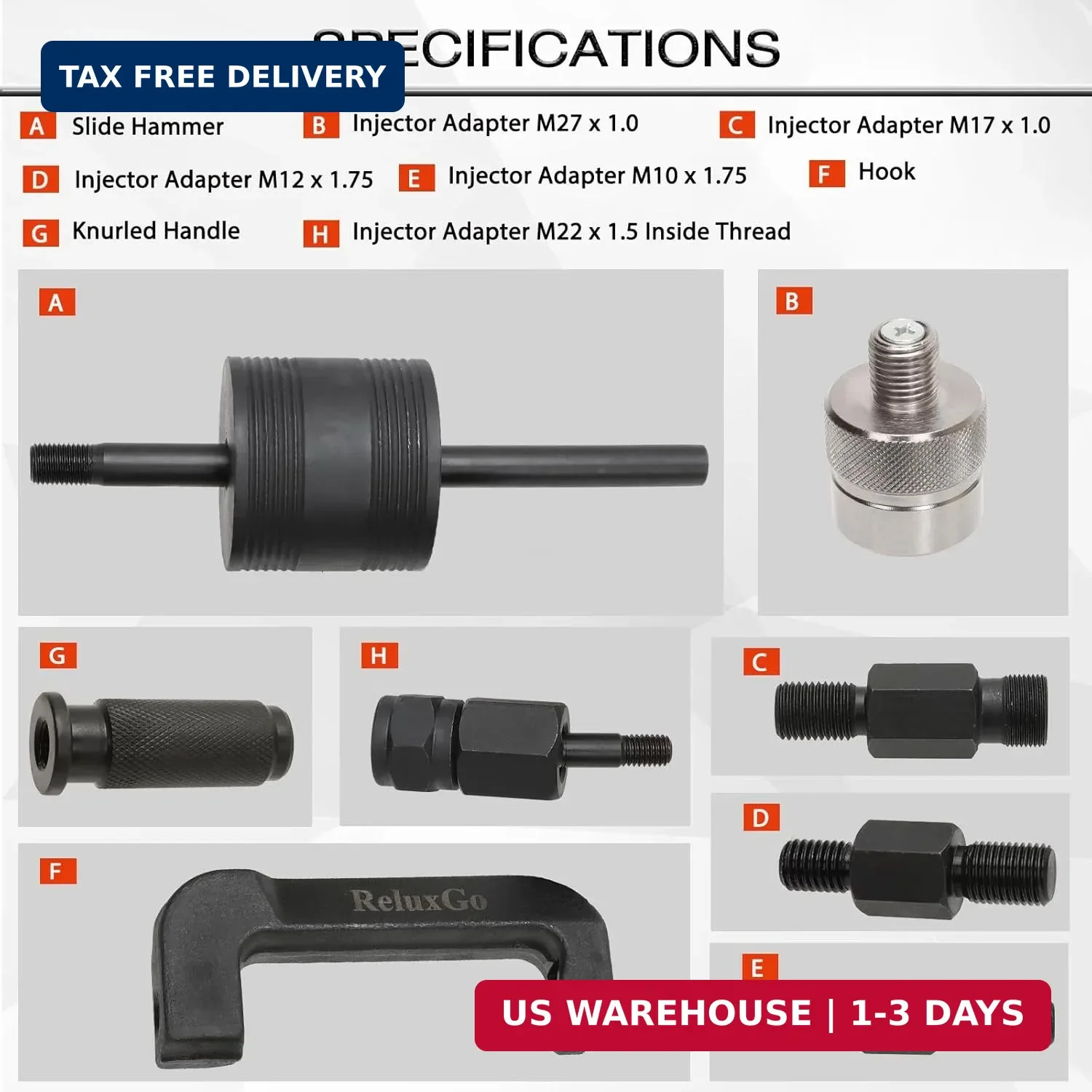 ReluxGo Engine Tools Diesel Injector Extractor Puller Kit Common Rail Tool Slide