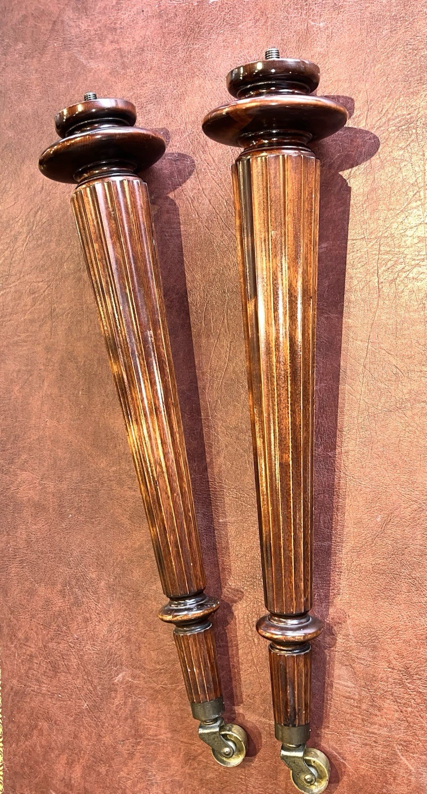 2 Antique Mahogany Fluted Tapered Legs For Piano Or Table Furniture Project 25”