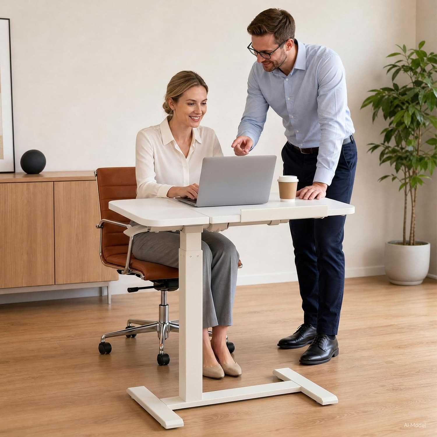 Pneumatic Adjustable Standing Desk, 28 Inch Tiltable Mobile Rolling Laptop Table