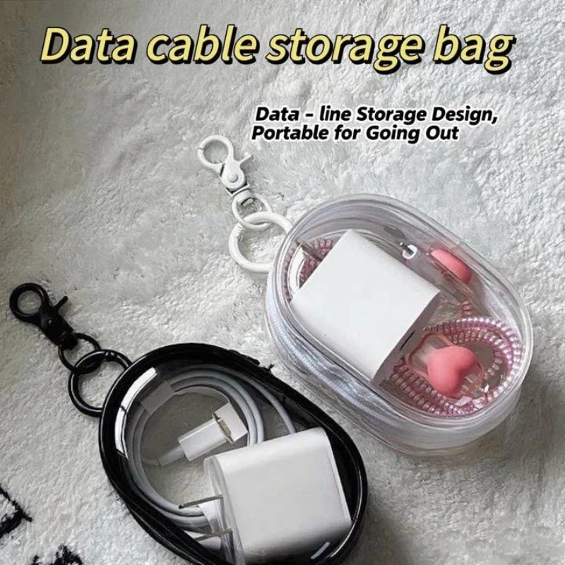 Portable Mini Clear Zipper Storage Bag with Keychain Loop Travel Organizer Pouch