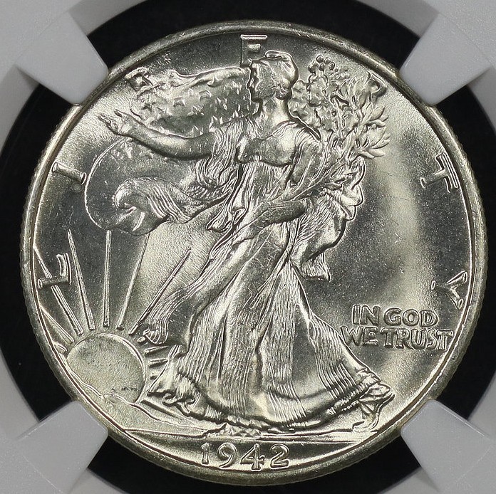 1942 S WALKING LIBERTY HALF DOLLAR NGC MS 66 BLAZING WHITE SILVER SATIN, GLASSY