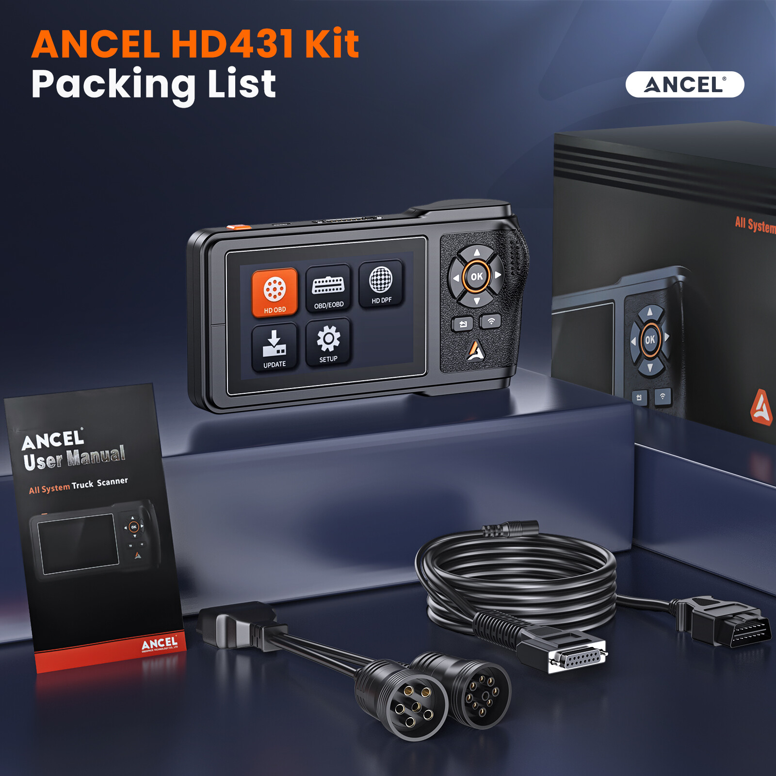 ANCEL HD431 Heavy Duty Truck Diagnostic Scanner DPF Regen Tool OBD2 Code Reader